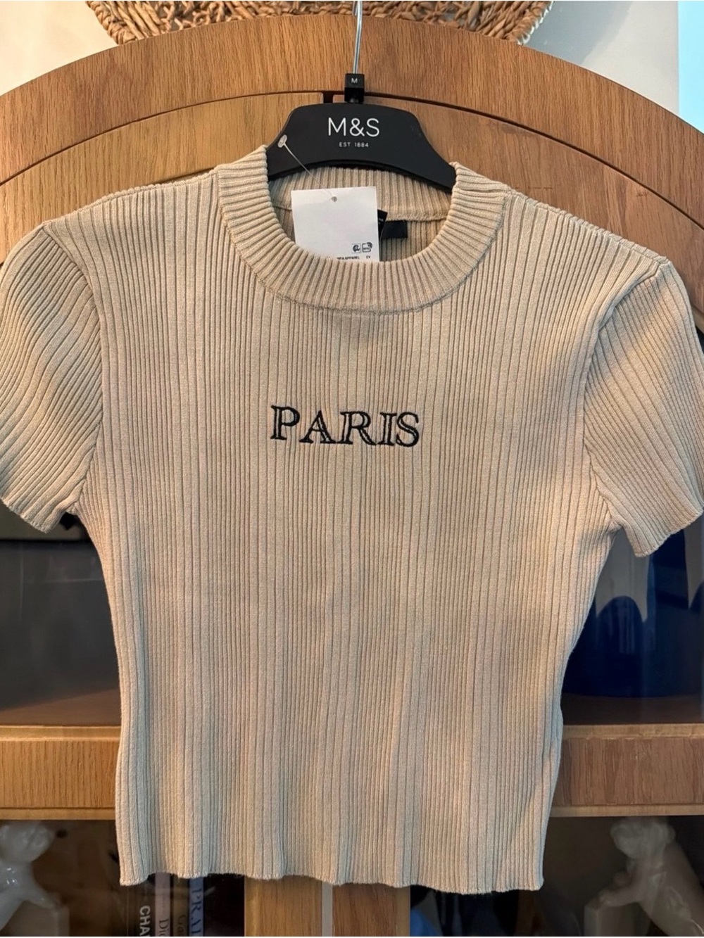 Forever 21 Ribbed 'PARIS' Knit Top - Cream M
